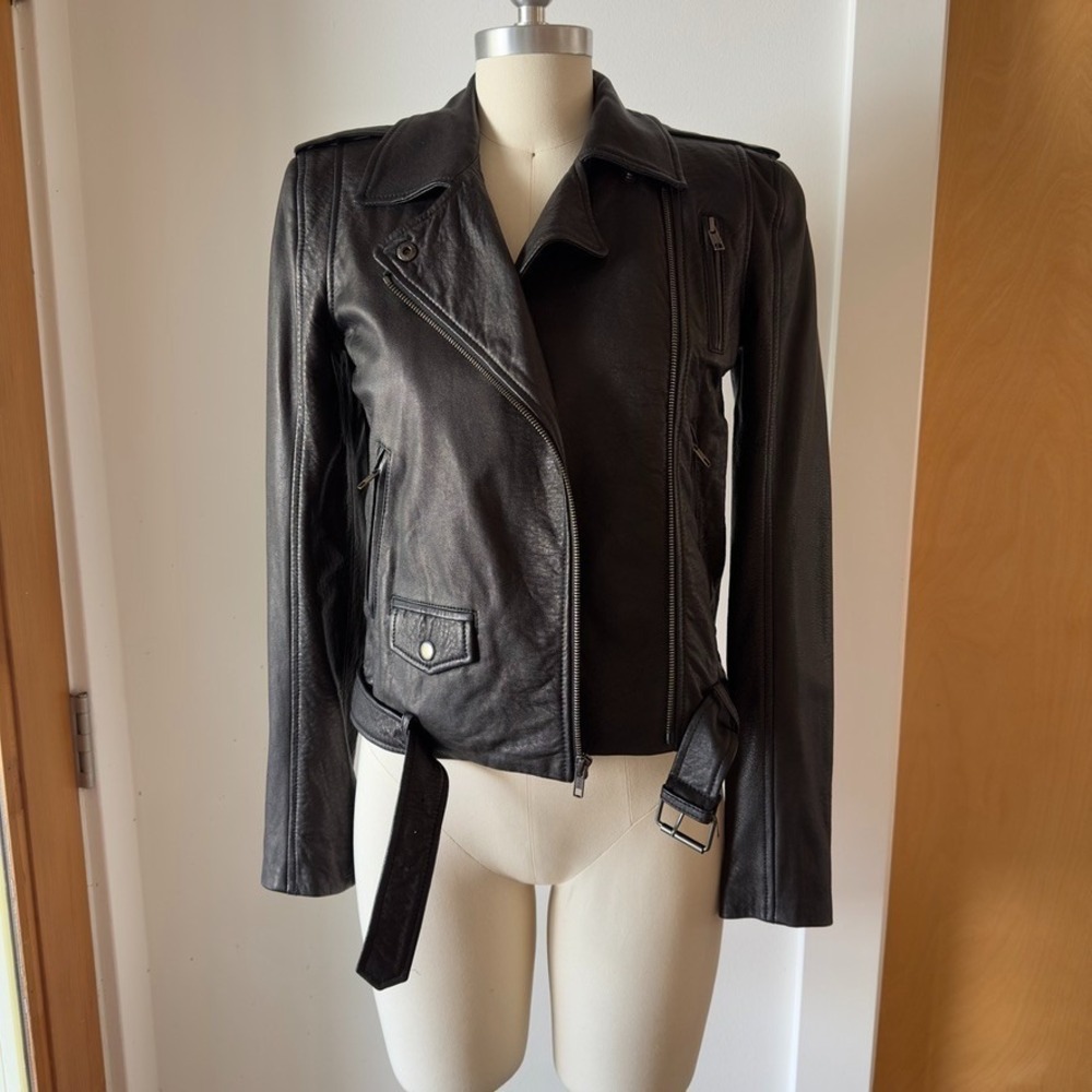 Theory Electra Soft Lambskin Leather Moto Jacket-Black-Sz Petite (XS)-Prof Clean